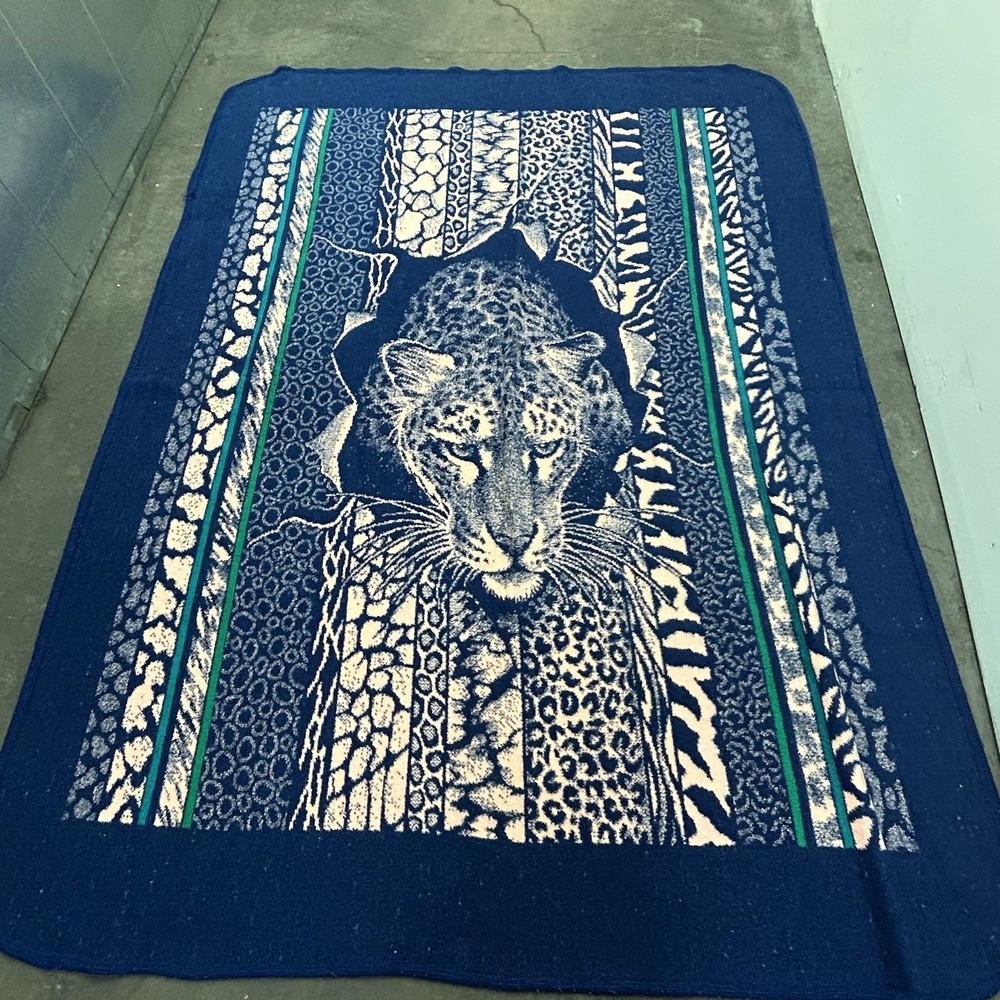 Vintage Authentic San Marcos Blanket Amazing Spiral Leopard Cheetah 72x96